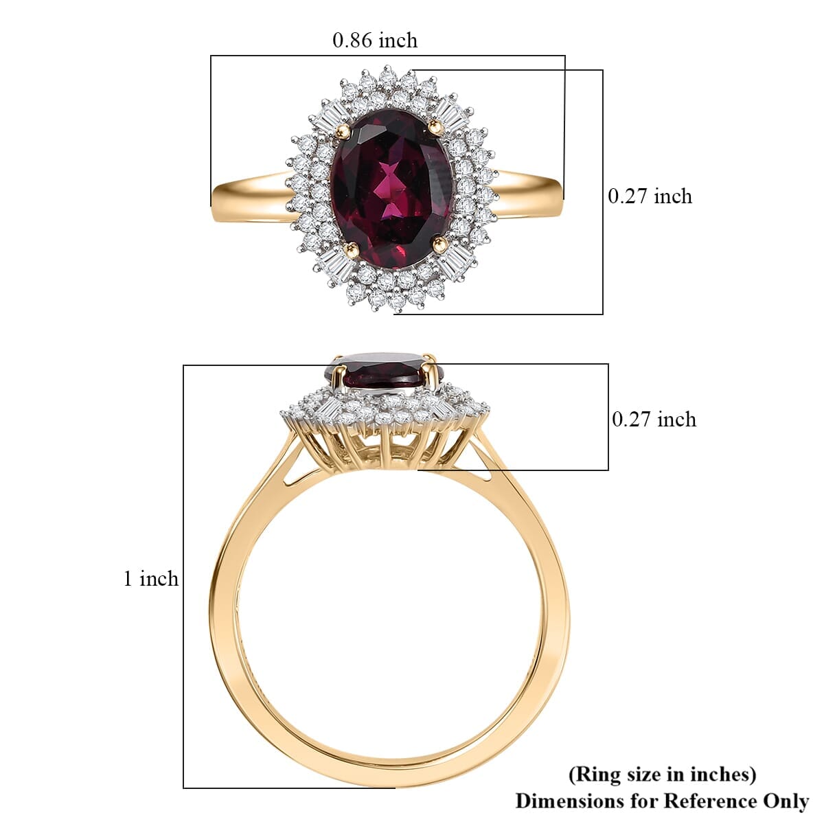 Luxoro 10K Yellow Gold AAA Radiant Ember Garnet, Diamond (I2) (0.34 cts) Ring (Size 10.0) 2.70 ctw image number 5
