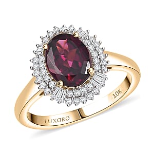 Luxoro AAA Radiant Ember Garnet and I2 Diamond 2.70 ctw Crown Jewel Ring in 10K Yellow Gold (Size 8.0) 