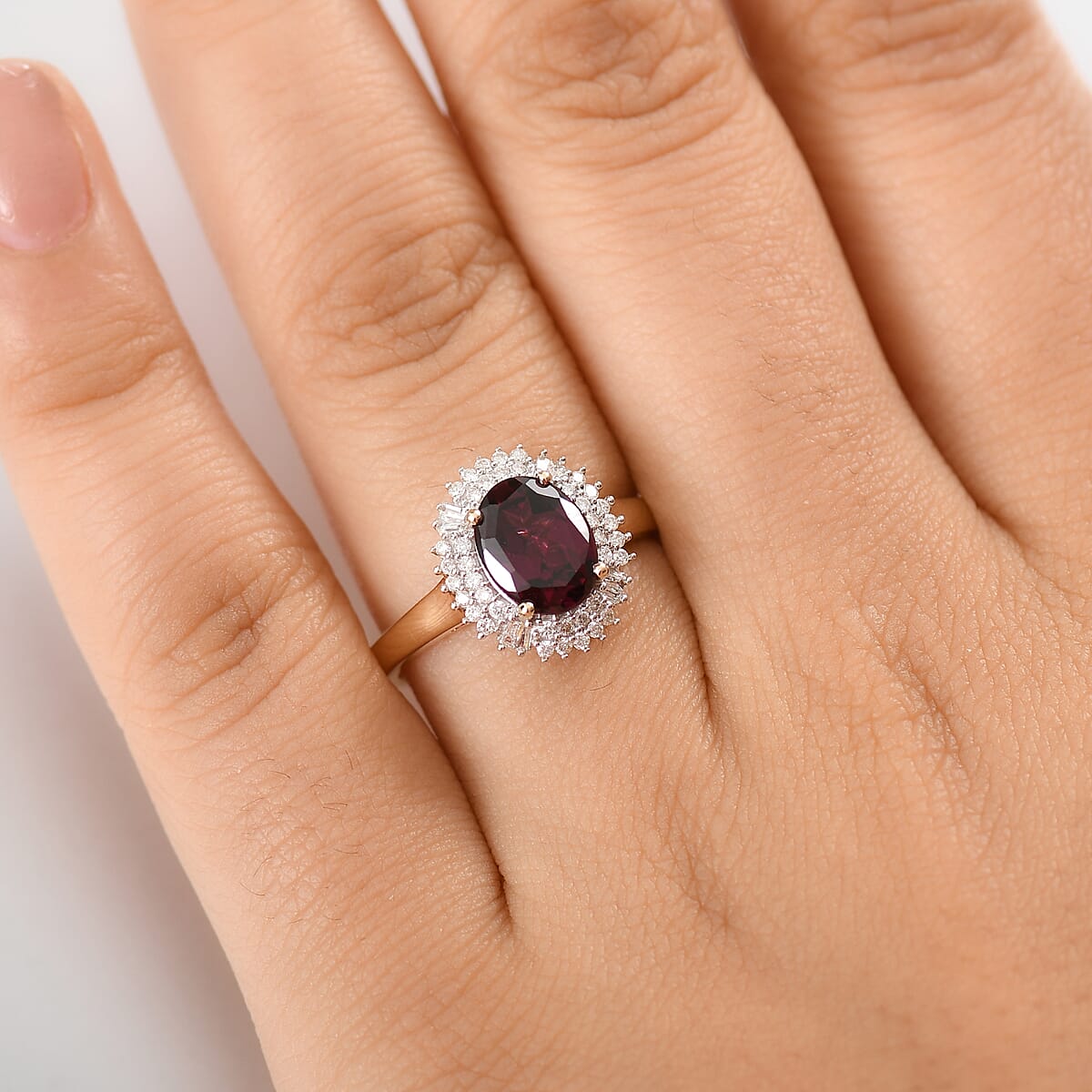 Luxoro AAA Radiant Ember Garnet and I2 Diamond 2.70 ctw Crown Jewel Ring in 10K Yellow Gold (Size 9.0)  image number 2