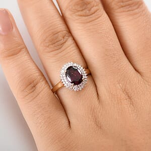 Luxoro AAA Radiant Ember Garnet and I2 Diamond 2.70 ctw Crown Jewel Ring in 10K Yellow Gold (Size 9.0) 