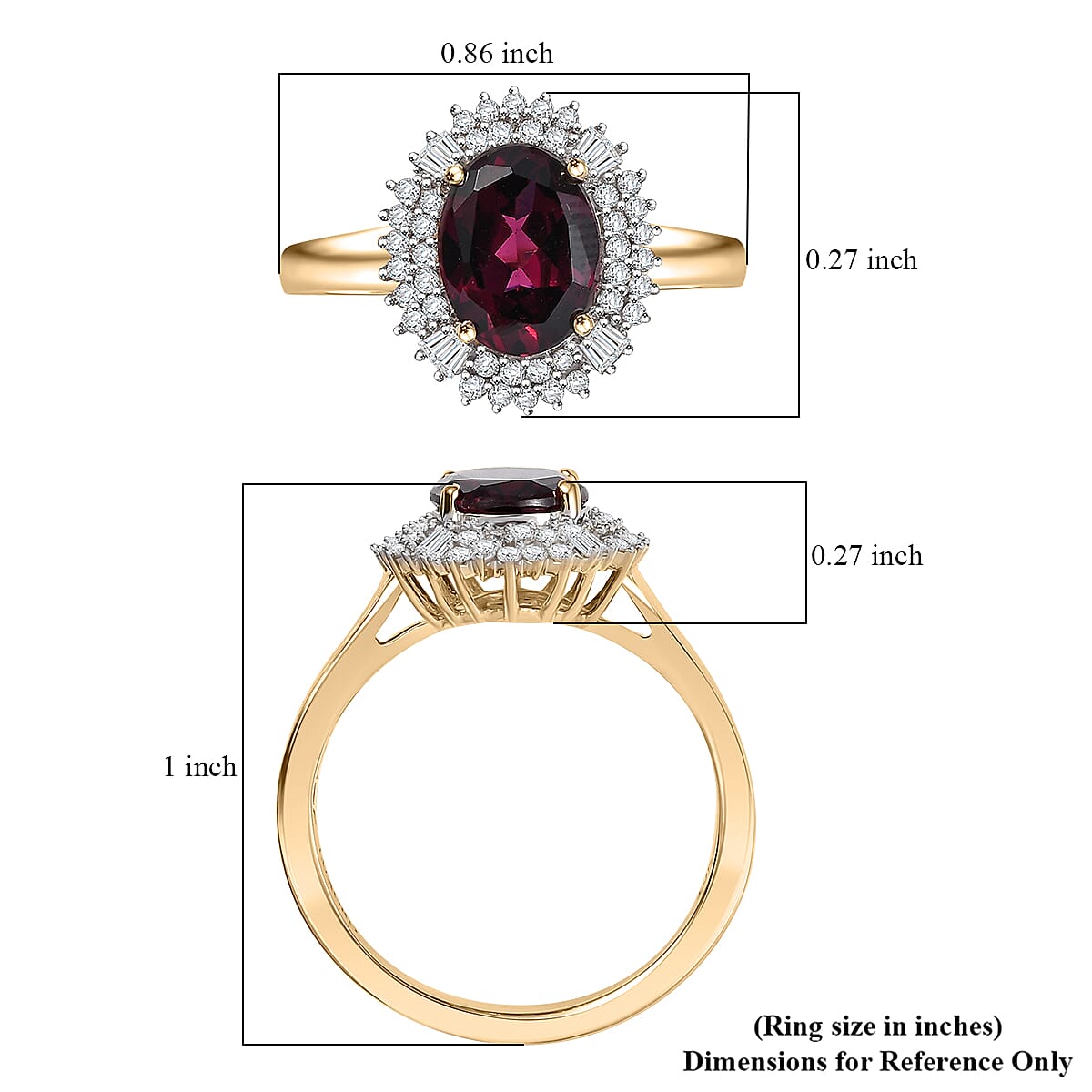 Luxoro AAA Radiant Ember Garnet and I2 Diamond 2.70 ctw Crown Jewel Ring in 10K Yellow Gold (Size 9.0)  image number 5