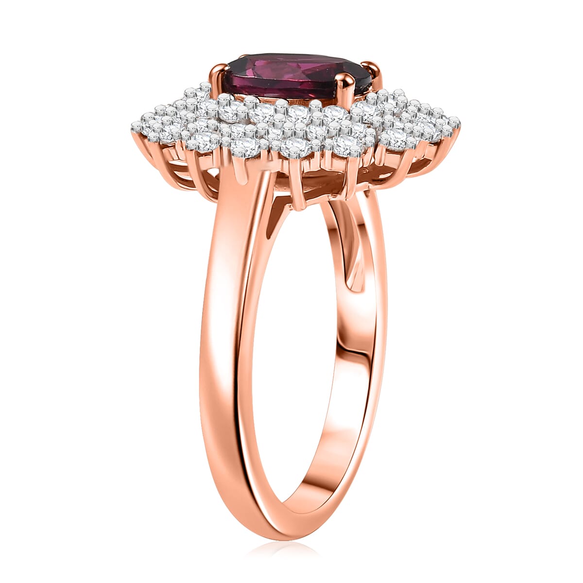 D'Joy AAA Radiant Ember Garnet and Moissanite 2.15 ctw Royal Bloom Ring in 18K Vermeil Rose Gold Over Sterling Silver (Size 10.0) image number 3
