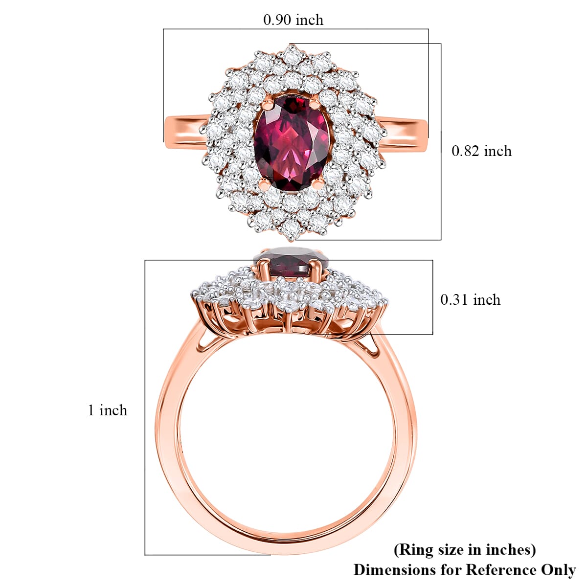 D'Joy AAA Radiant Ember Garnet and Moissanite 2.15 ctw Royal Bloom Ring in 18K Vermeil Rose Gold Over Sterling Silver (Size 10.0) image number 5