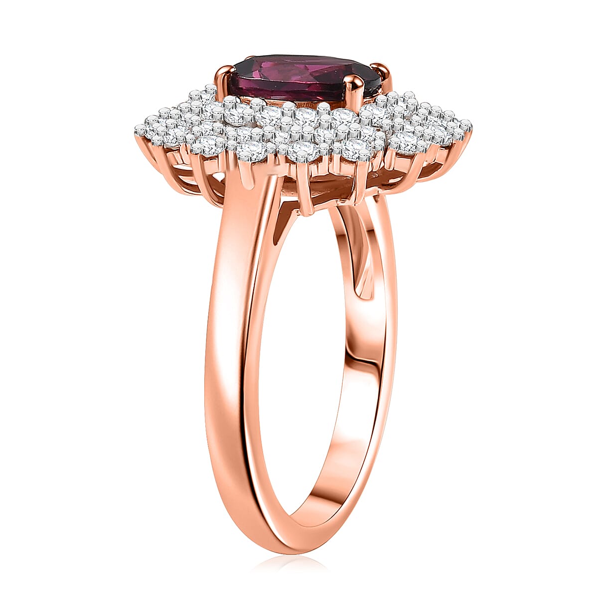 D'Joy AAA Radiant Ember Garnet and Moissanite 2.15 ctw Royal Bloom Ring in 18K Vermeil Rose Gold Over Sterling Silver (Size 6.0) image number 3