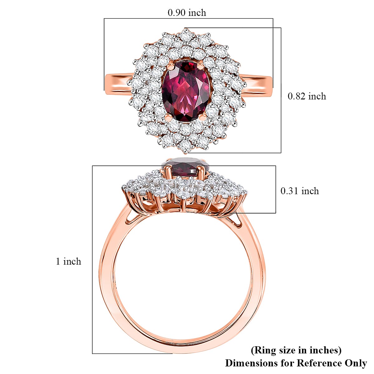 D'Joy AAA Radiant Ember Garnet and Moissanite 2.15 ctw Royal Bloom Ring in 18K Vermeil Rose Gold Over Sterling Silver (Size 6.0) image number 5