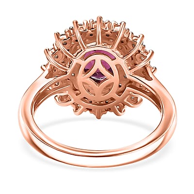 D'Joy AAA Radiant Ember Garnet and Moissanite 2.15 ctw Royal Bloom Ring in 18K Vermeil Rose Gold Over Sterling Silver (Size 9.0)