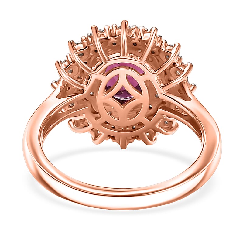 D'Joy AAA Radiant Ember Garnet and Moissanite 2.15 ctw Royal Bloom Ring in 18K Vermeil Rose Gold Over Sterling Silver (Size 9.0)