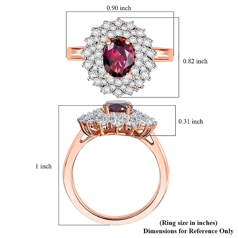 D'Joy AAA Radiant Ember Garnet and Moissanite 2.15 ctw Royal Bloom Ring in 18K Vermeil Rose Gold Over Sterling Silver (Size 9.0)