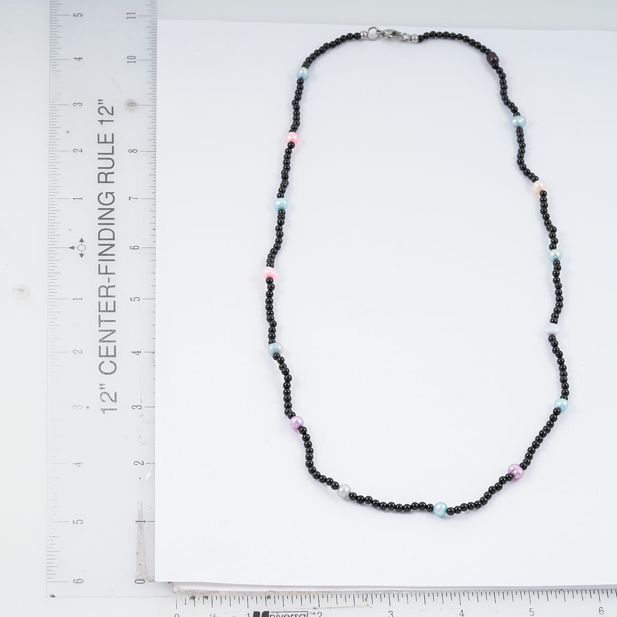 Multi Color Freshwater Pearl and Thai Black Spinel Station 55.00 ctw Necklace in Stainless Steel 24 Inches image number 1
