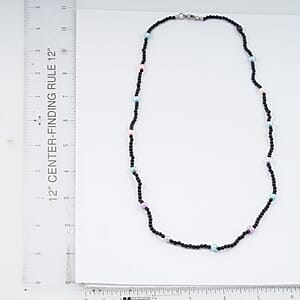 Multi Color Freshwater Pearl and Thai Black Spinel Station 55.00 ctw Necklace in Stainless Steel 24 Inches