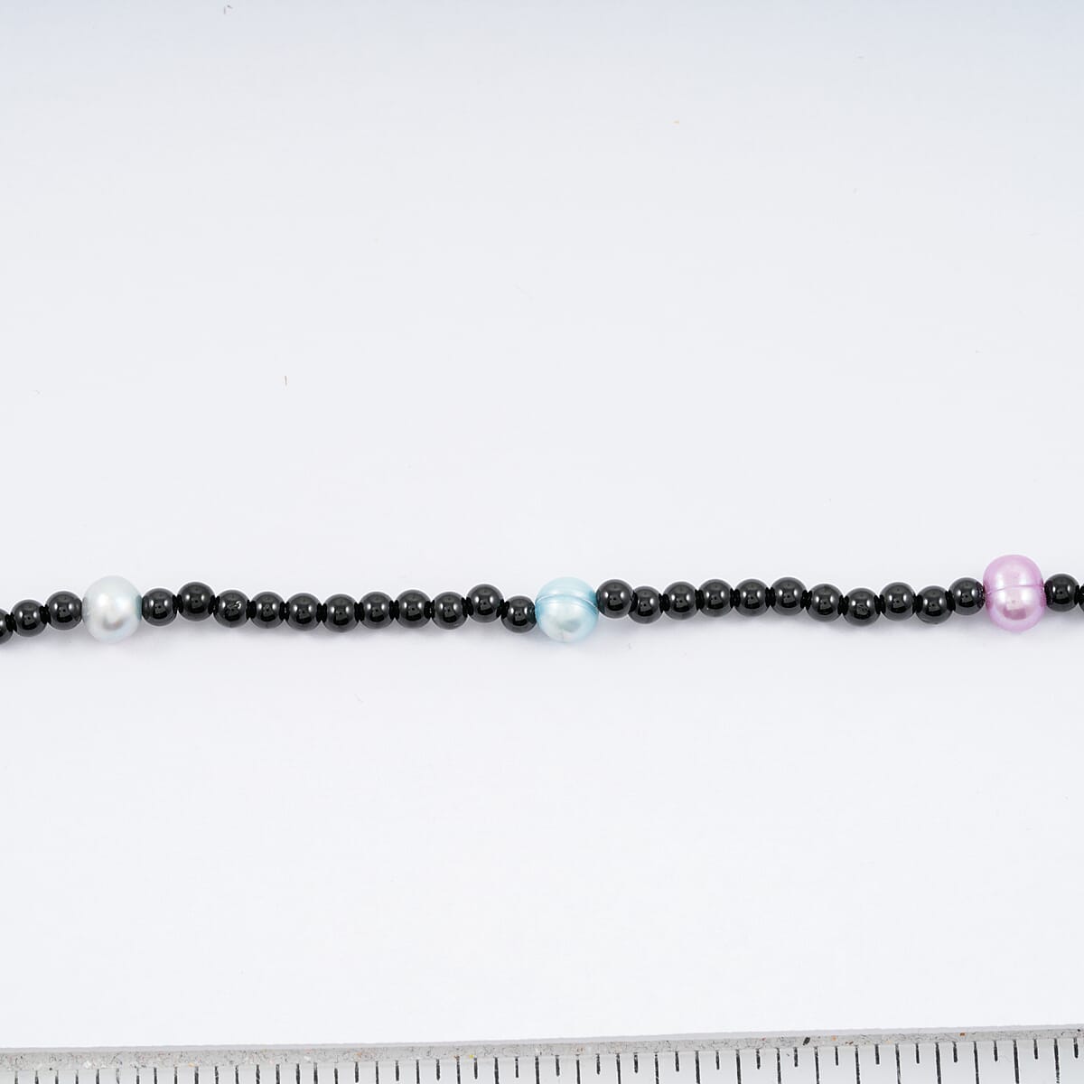 Multi Color Freshwater Pearl and Thai Black Spinel Station 55.00 ctw Necklace in Stainless Steel 24 Inches image number 3