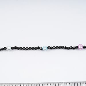 Multi Color Freshwater Pearl and Thai Black Spinel Station 55.00 ctw Necklace in Stainless Steel 24 Inches