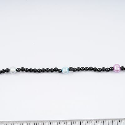 Multi Color Freshwater Pearl and Thai Black Spinel Station 55.00 ctw Necklace in Stainless Steel 24 Inches