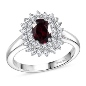 D'Joy Premium Anthill Garnet and Moissanite 1.40 ctw Sunburst Ring in Rhodium Over Sterling Silver (Size 10.0)