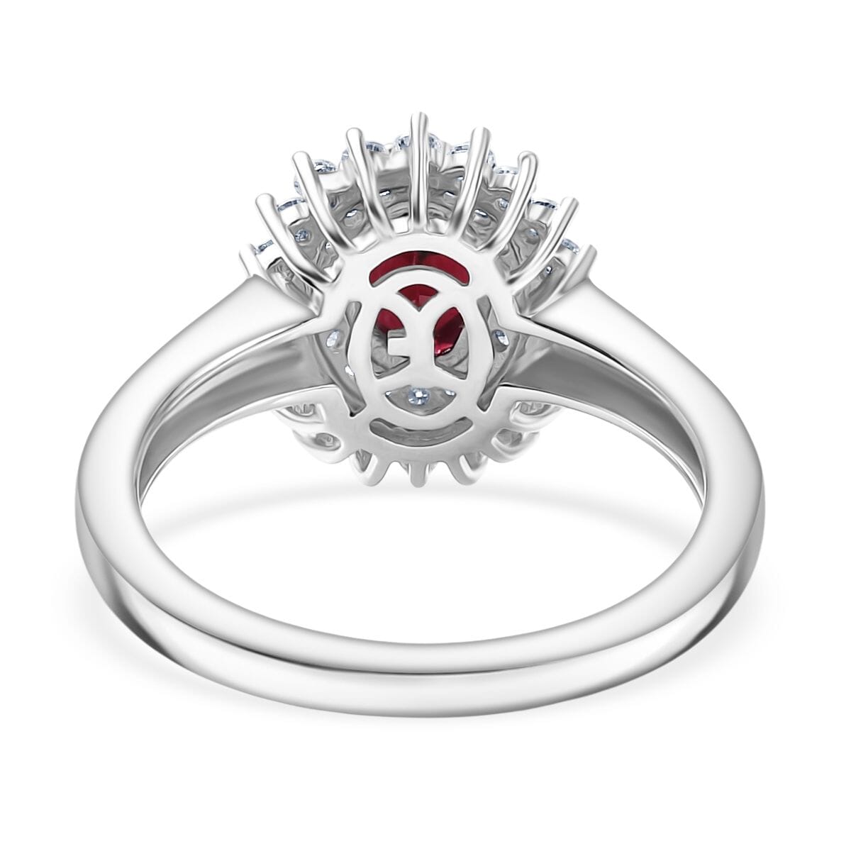 D'Joy Premium Anthill Garnet and Moissanite 1.40 ctw Sunburst Ring in Rhodium Over Sterling Silver (Size 10.0) image number 4