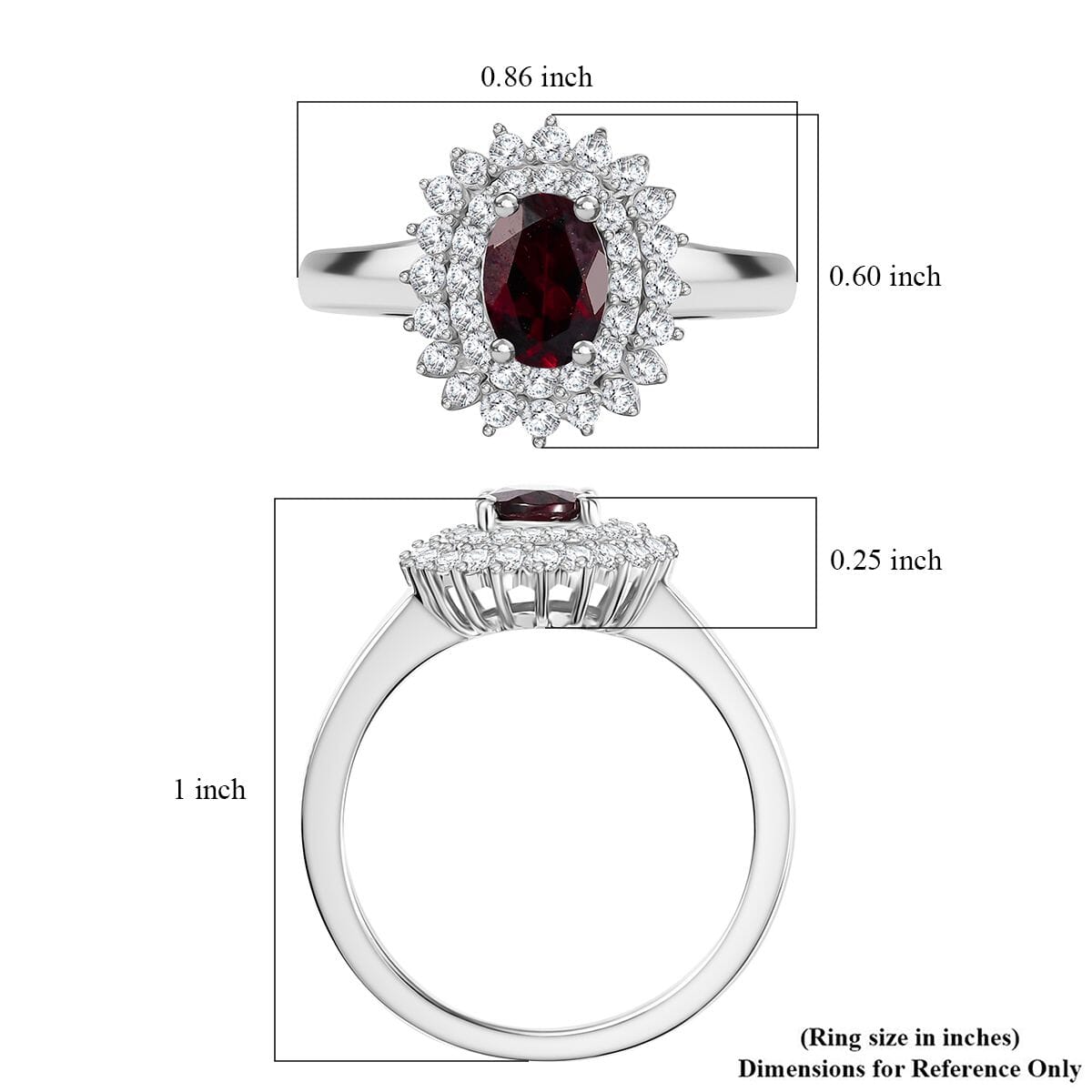 D'Joy Premium Anthill Garnet and Moissanite 1.40 ctw Sunburst Ring in Rhodium Over Sterling Silver (Size 10.0) image number 5