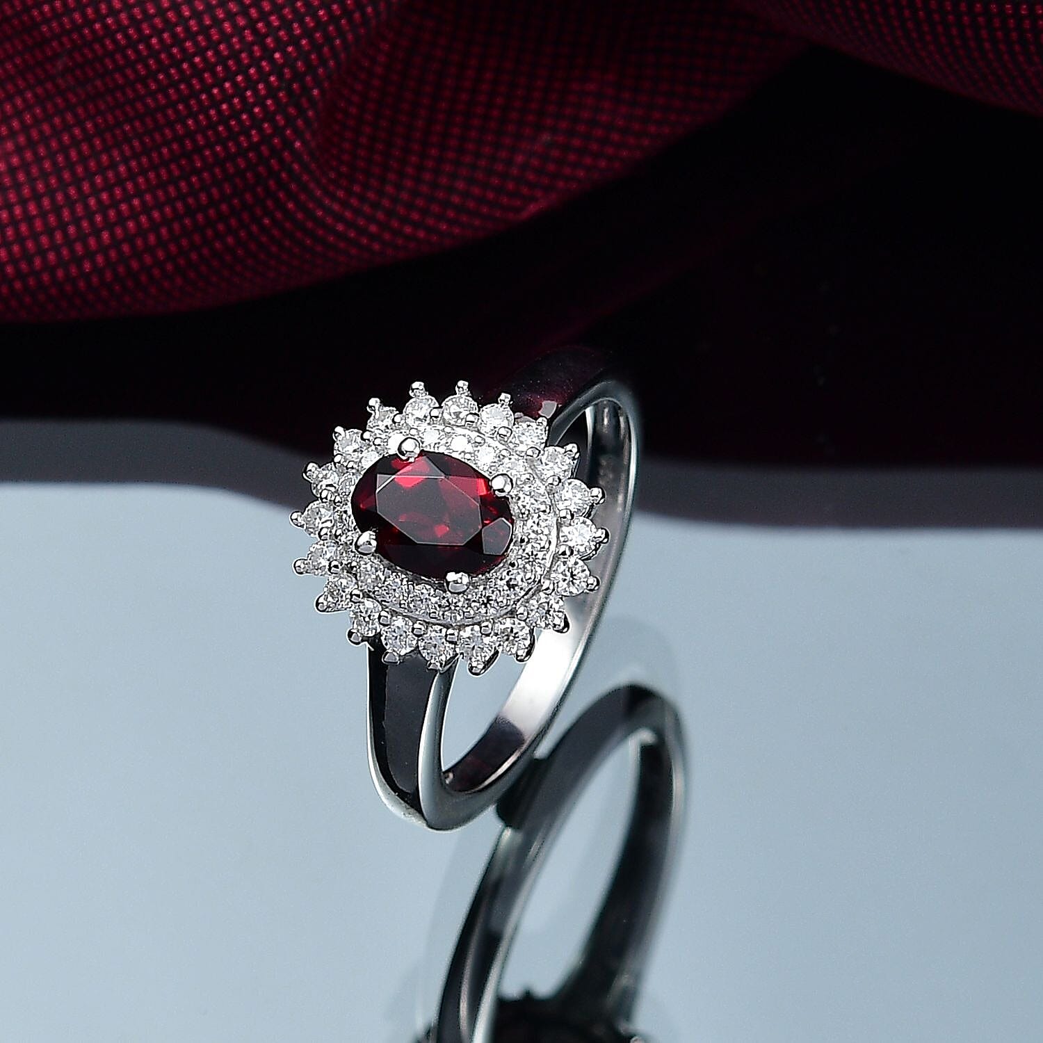 Premium Anthill Garnet and Moissanite 1.40 ctw Ring in Rhodium Over Sterling Silver