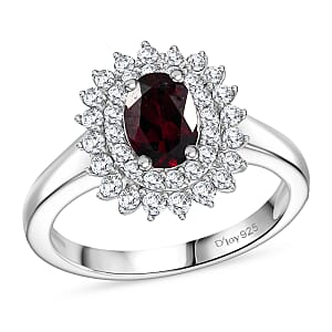 D'Joy Premium Anthill Garnet and Moissanite 1.40 ctw Sunburst Ring in Rhodium Over Sterling Silver (Size 7.0)