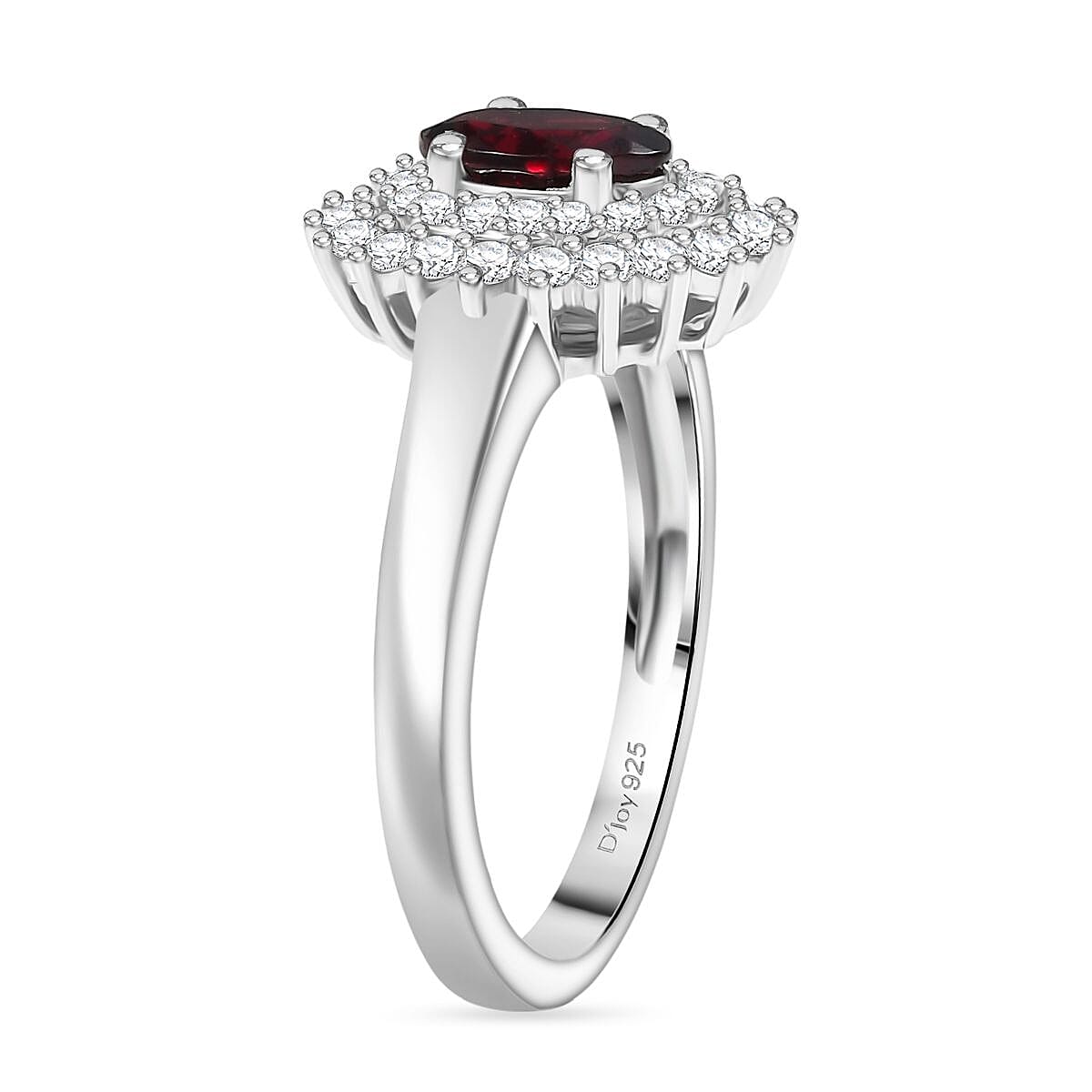 D'Joy Premium Anthill Garnet and Moissanite 1.40 ctw Sunburst Ring in Rhodium Over Sterling Silver (Size 7.0) image number 3