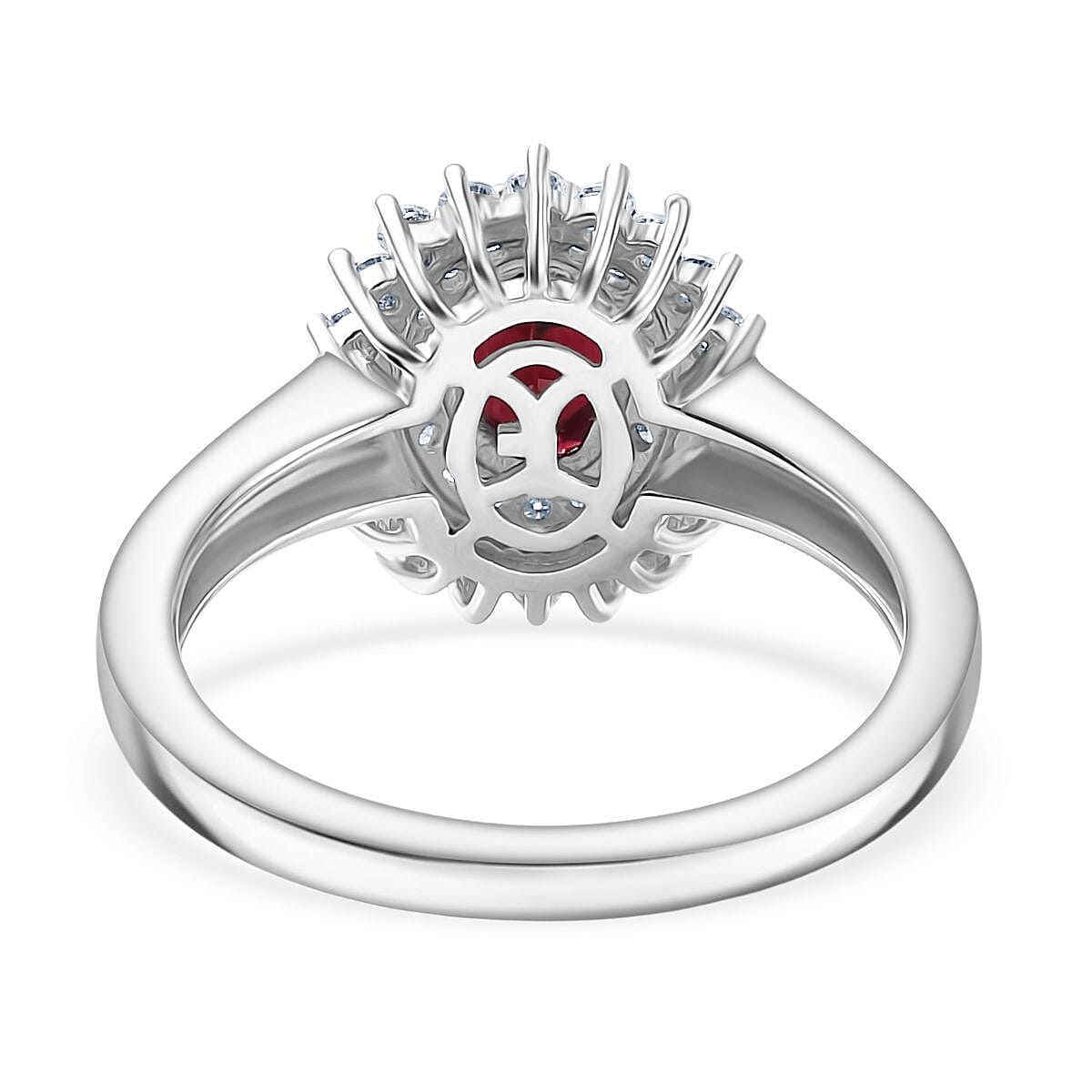 D'Joy Premium Anthill Garnet and Moissanite 1.40 ctw Sunburst Ring in Rhodium Over Sterling Silver (Size 7.0) image number 4