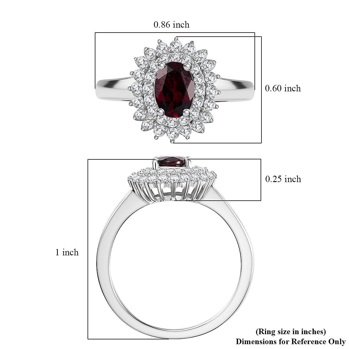 D'Joy Premium Anthill Garnet and Moissanite 1.40 ctw Sunburst Ring in Rhodium Over Sterling Silver (Size 7.0) image number 5