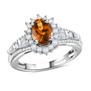 D'Joy Premium Golden Tanzanite and Moissanite 2.60 ctw Ember Glow Ring in Rhodium Over Sterling Silver (Size 10.0)