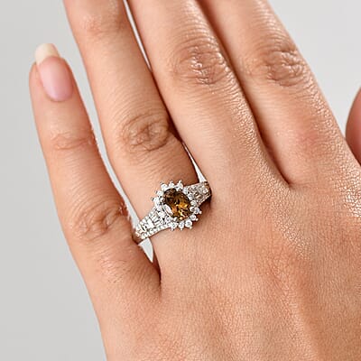 D'Joy Premium Golden Tanzanite and Moissanite 2.60 ctw Ember Glow Ring in Rhodium Over Sterling Silver (Size 10.0)