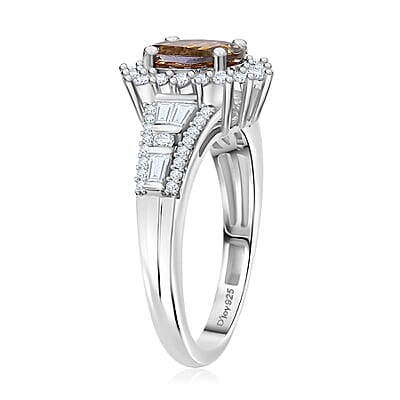 D'Joy Premium Golden Tanzanite and Moissanite 2.60 ctw Ember Glow Ring in Rhodium Over Sterling Silver (Size 10.0)