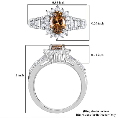 D'Joy Premium Golden Tanzanite and Moissanite 2.60 ctw Ember Glow Ring in Rhodium Over Sterling Silver (Size 10.0)