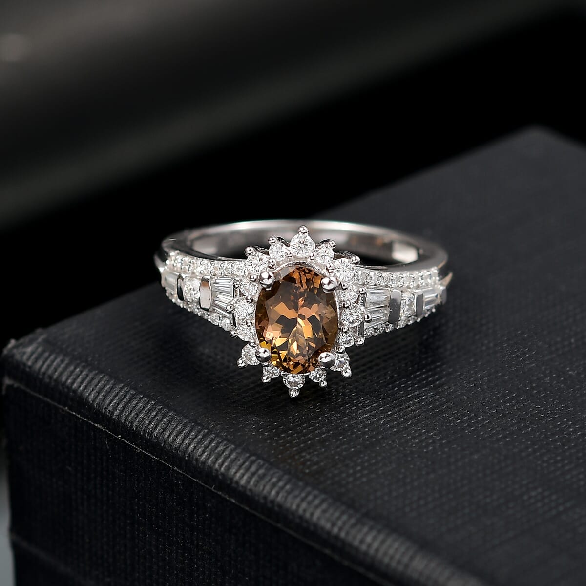 D'Joy Premium Golden Tanzanite and Moissanite 2.60 ctw Ember Glow Ring in Rhodium Over Sterling Silver (Size 7.0) image number 1