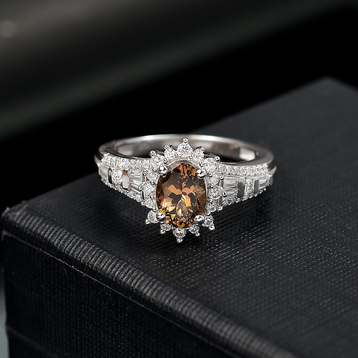 D'Joy Premium Golden Tanzanite and Moissanite 2.60 ctw Ember Glow Ring in Rhodium Over Sterling Silver (Size 9.0) image number 1