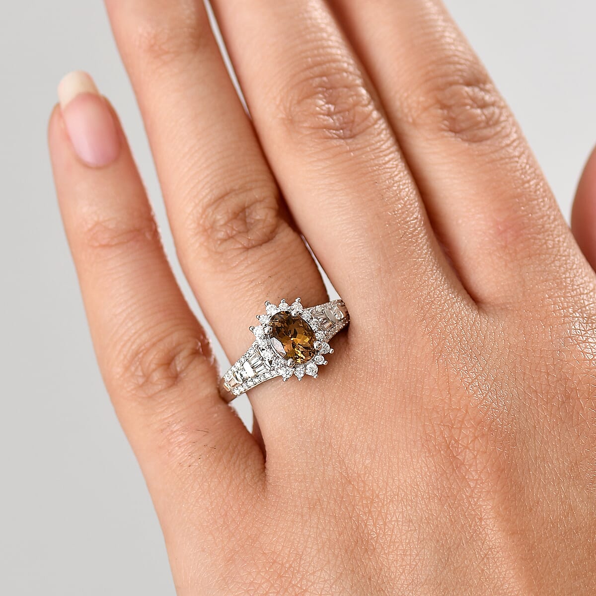 D'Joy Premium Golden Tanzanite and Moissanite 2.60 ctw Ember Glow Ring in Rhodium Over Sterling Silver (Size 9.0) image number 2