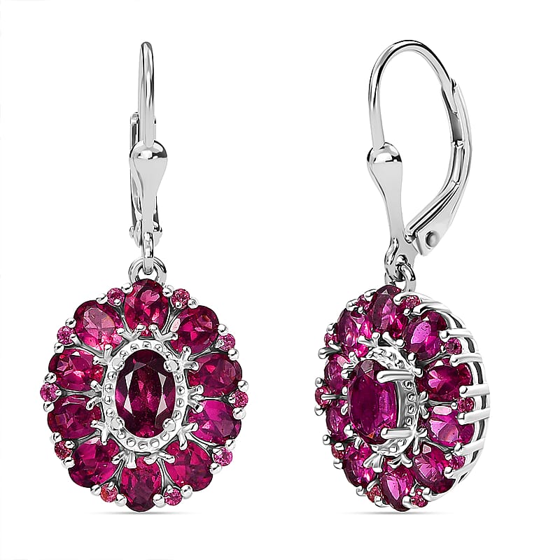 D'Joy Orissa Rhodolite Garnet 7.20 ctw Dahlia Flower Earrings in Rhodium Over Sterling Silver