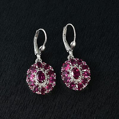 D'Joy Orissa Rhodolite Garnet 7.20 ctw Dahlia Flower Earrings in Rhodium Over Sterling Silver