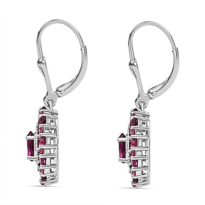 D'Joy Orissa Rhodolite Garnet 7.20 ctw Dahlia Flower Earrings in Rhodium Over Sterling Silver