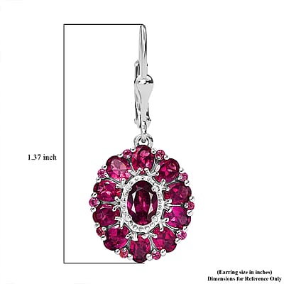 D'Joy Orissa Rhodolite Garnet 7.20 ctw Dahlia Flower Earrings in Rhodium Over Sterling Silver