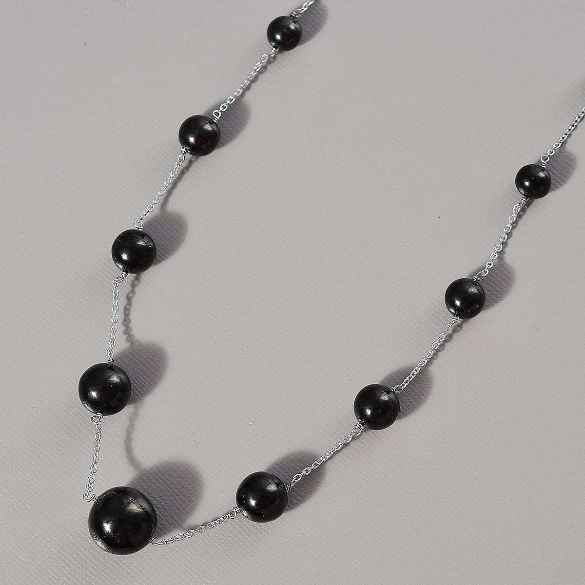 Elite Shungite 35.00 ctw Necklace in Rhodium Over Sterling Silver 20 Inches image number 1