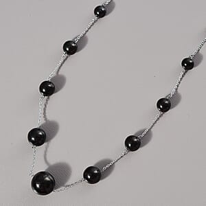 Elite Shungite 35.00 ctw Necklace in Rhodium Over Sterling Silver 20 Inches