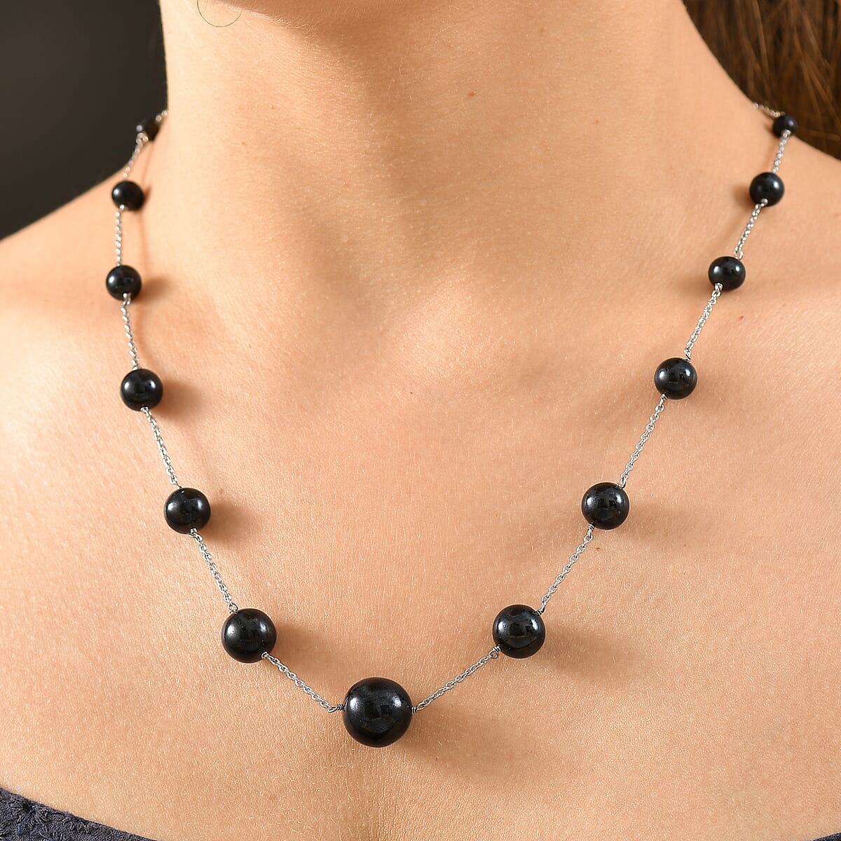 Elite Shungite 35.00 ctw Necklace in Rhodium Over Sterling Silver 20 Inches image number 2