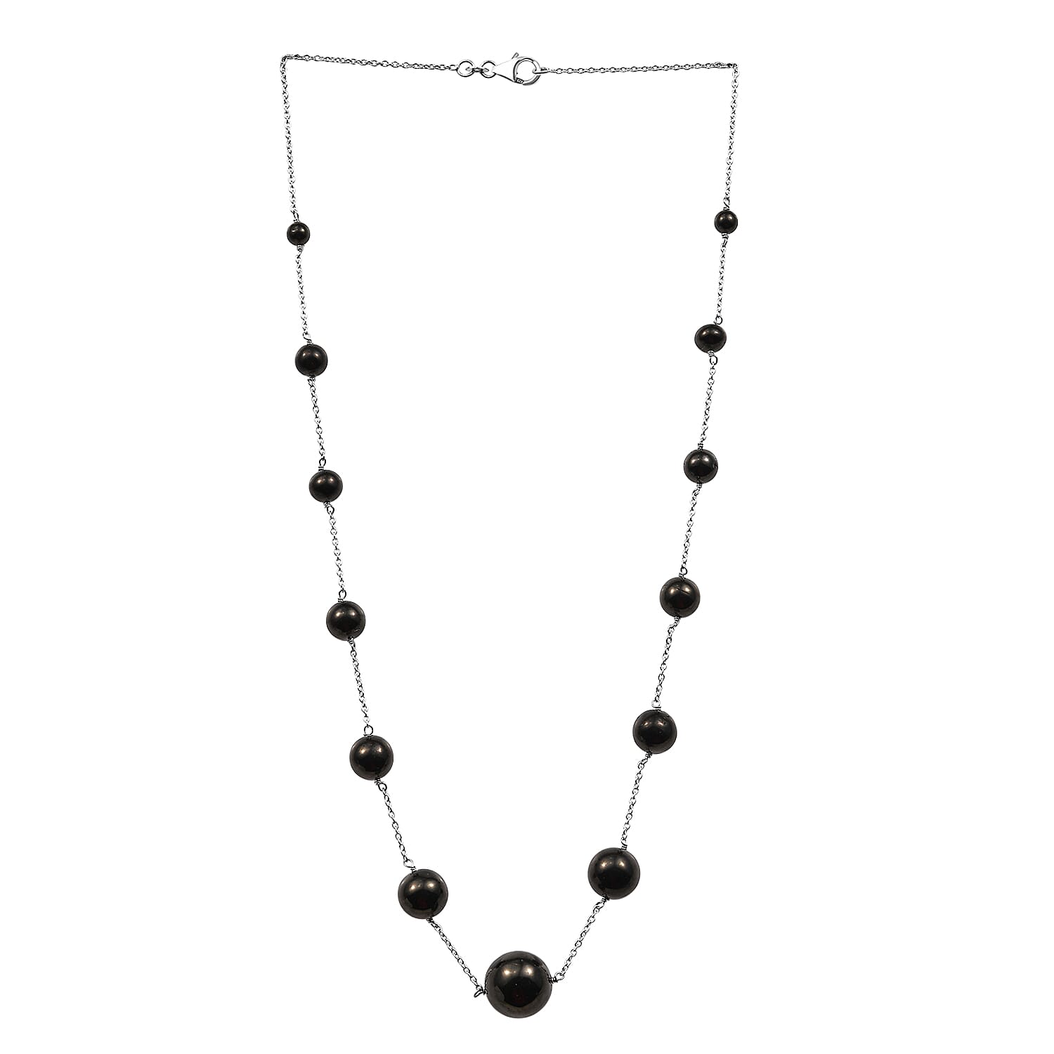 Elite Shungite 35.00 ctw Necklace in Rhodium Over Sterling Silver 20 Inches