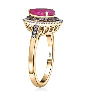 Luxoro 10K Yellow Gold AAA Royal Ruby, Natural Champagne and White Diamond (I2) (0.34 cts) Ring (Size 10.0) 2.50 ctw