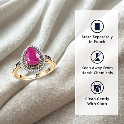 Luxoro 10K Yellow Gold AAA Royal Ruby, Natural Champagne and White Diamond (I2) (0.34 cts) Ring (Size 11.0) 2.50 ctw