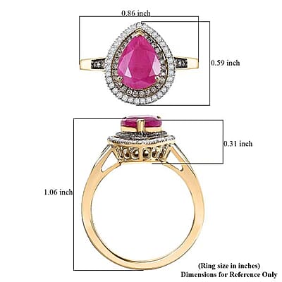 Luxoro 10K Yellow Gold AAA Royal Ruby, Natural Champagne and White Diamond (I2) (0.34 cts) Ring (Size 5.0) 2.50 ctw