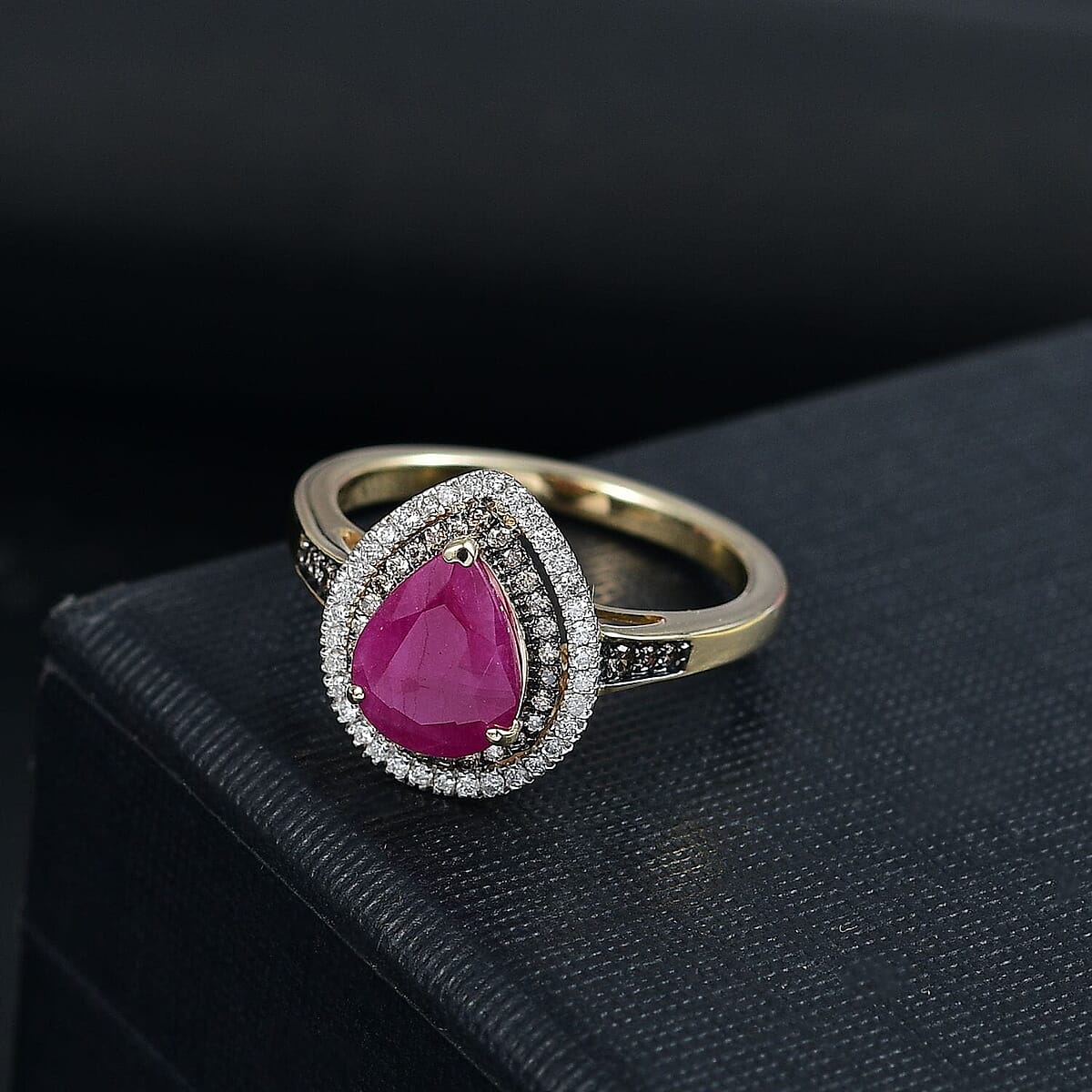 Luxoro 10K Yellow Gold AAA Royal Ruby, Natural Champagne and White Diamond (I2) (0.34 cts) Ring (Size 5.5) 2.50 ctw image number 1