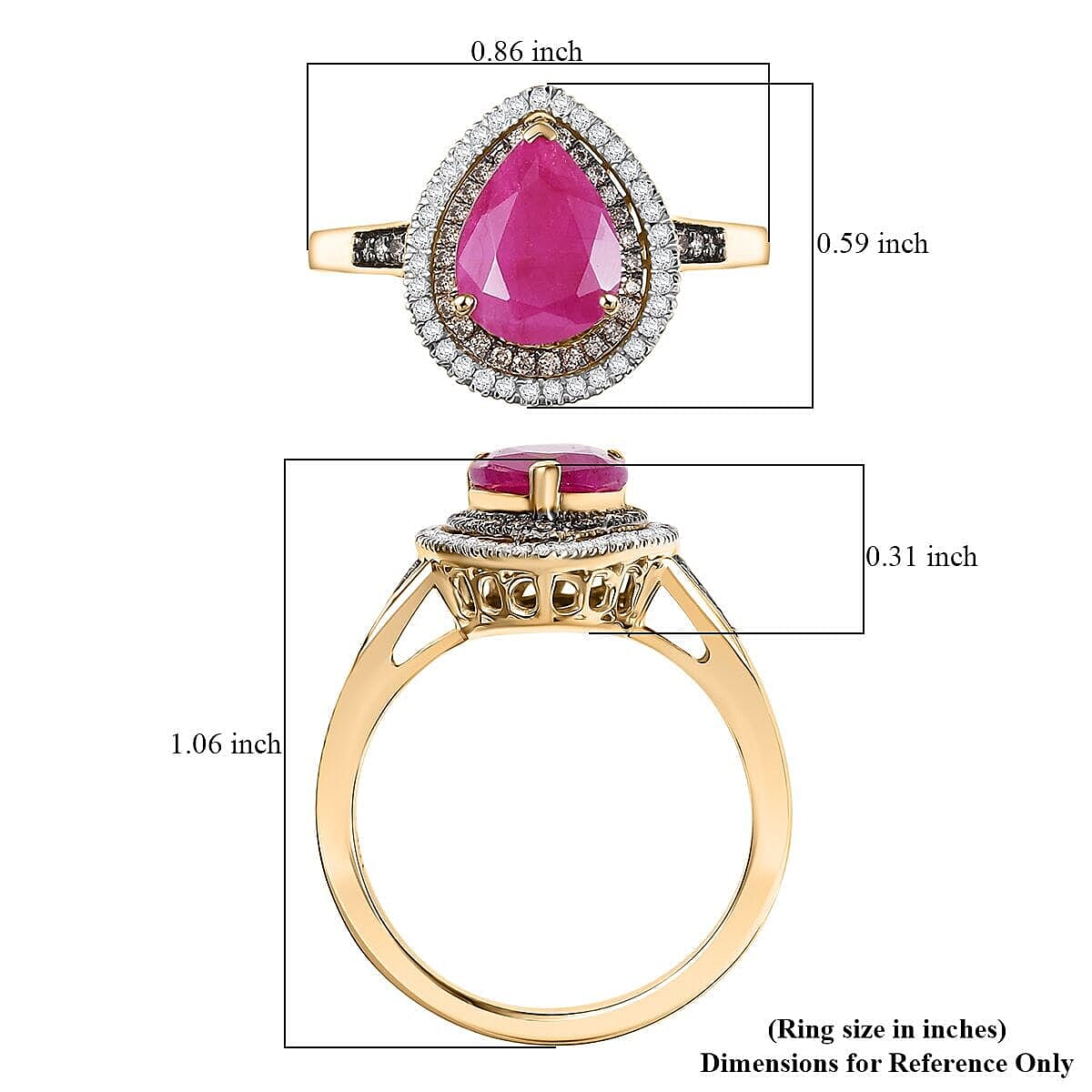 Luxoro 10K Yellow Gold AAA Royal Ruby, Natural Champagne and White Diamond (I2) (0.34 cts) Ring (Size 5.5) 2.50 ctw image number 5