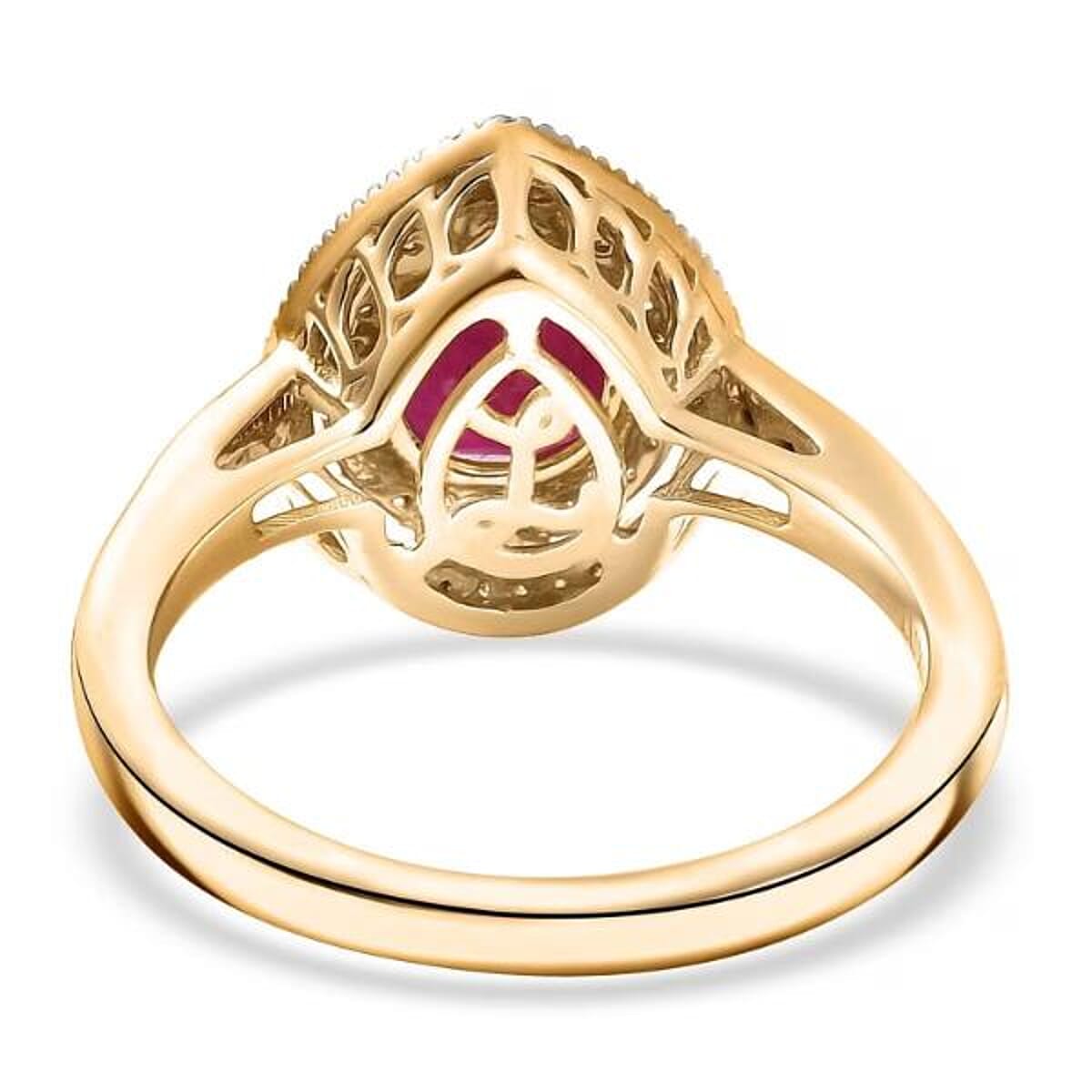 Luxoro 10K Yellow Gold AAA Royal Ruby, Natural Champagne and White Diamond (I2) (0.34 cts) Ring (Size 10.0) 2.50 ctw image number 6