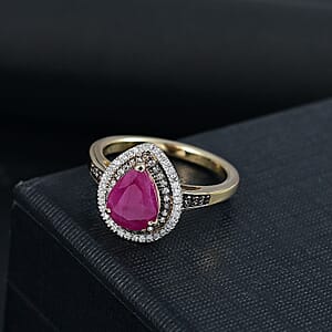 Luxoro 10K Yellow Gold AAA Royal Ruby, Natural Champagne and White Diamond (I2) (0.34 cts) Ring (Size 9.5) 2.50 ctw