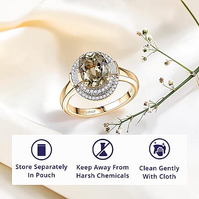 Luxoro 10K Yellow Gold AAA Turkizite, Diamond (G-H, I2) (0.37 cts) Sunlit Majesty Ring (Size 5.0) 3.55 ctw