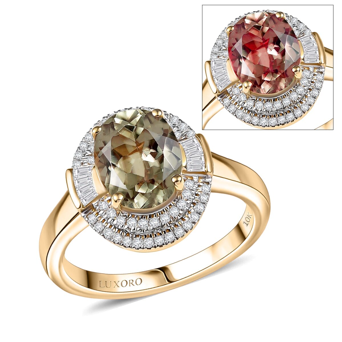 Luxoro AAA Turkizite and G-H I2 Diamond 3.55 ctw Sunlit Majesty Ring in 10K Yellow Gold (Size 6.0)  image number 0