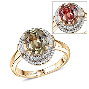 Luxoro AAA Turkizite and G-H I2 Diamond 3.55 ctw Sunlit Majesty Ring in 10K Yellow Gold (Size 7.0) 